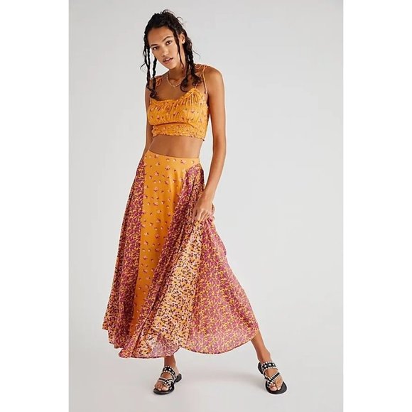 Free People Dresses & Skirts - Free People Kaia Skirt Set in Tangerine Combo Crop Top Maxi Skirt MED NWT